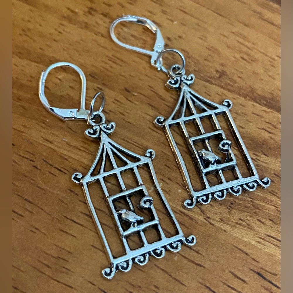 NEW silver coloured Birdcage earrings